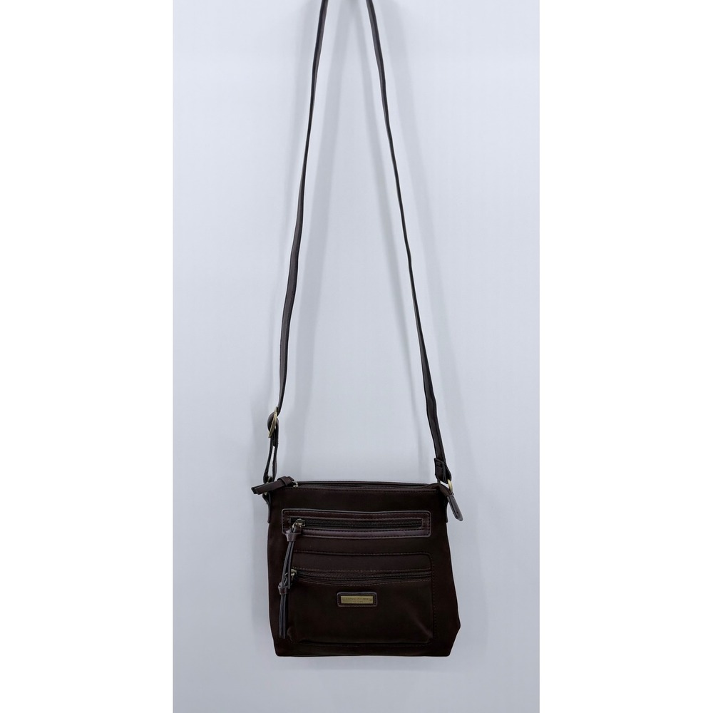 Etienne‎ Aigner Crossbody Bag Womens Small Brown Nylon Leather Trim Organizer